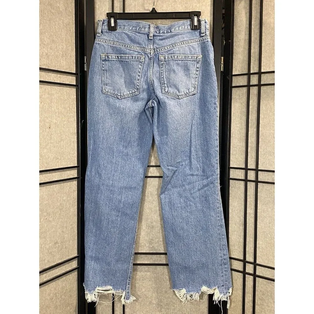 Free People Jeans Women's 25 Mid Rise Straight Leg Denim Distressed Button Fly - Picture 3 of 11